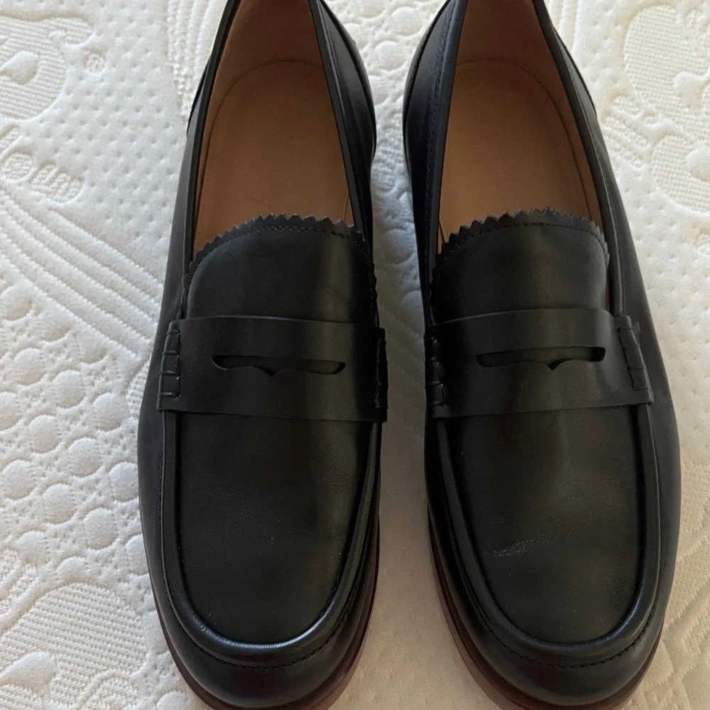 Cole Haan Christyn Black Leather Loafers with Brown Sole - Picture 2 of 7